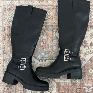 Black Leather Knee-High Boots